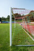 Fußballtor 7,32 x 2,44 m, feststehend in Bodenhülsen, eckverschweißt, silber, mit freier Netzaufhängung